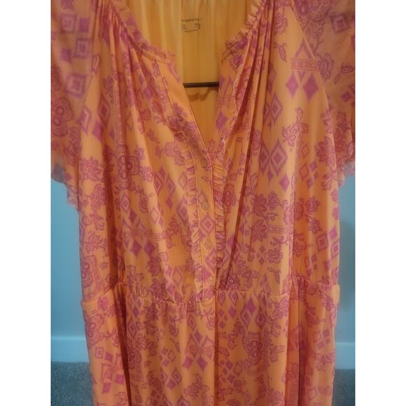 Denim & Co Canyon Retreat Mesh Flutter Sleeve Midi Dress Peach 2X A642452 NWOT - Picture 6 of 9